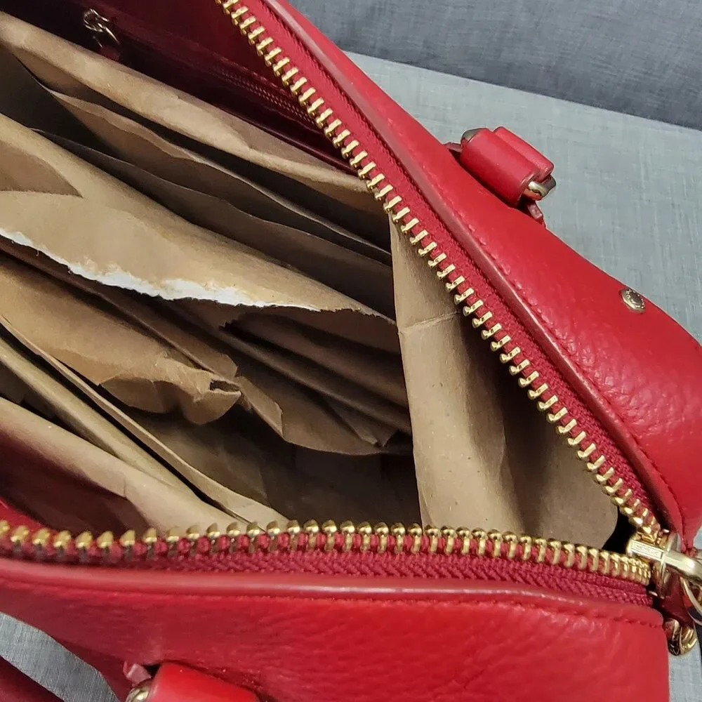 Coach Mini Bennett Satchel F36677 Red Pebbled Leather Handbag Gold Hardware
